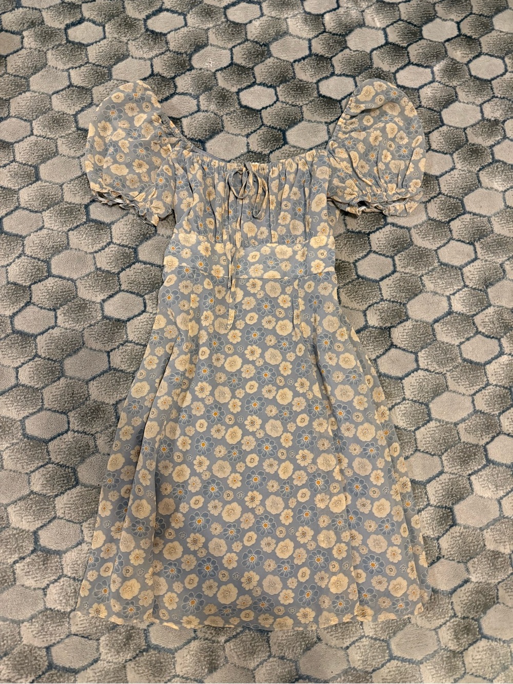 Altar'd State Blue and Yellow Floral Puff-Sleeve Dress